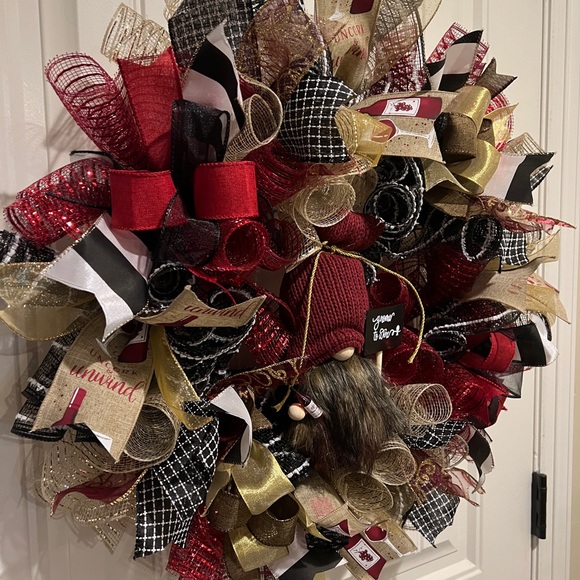 Wine Gnome Ribbon Handmade Wreath 22 inches “Time to wine down” #W1 - Picture 5 of 11